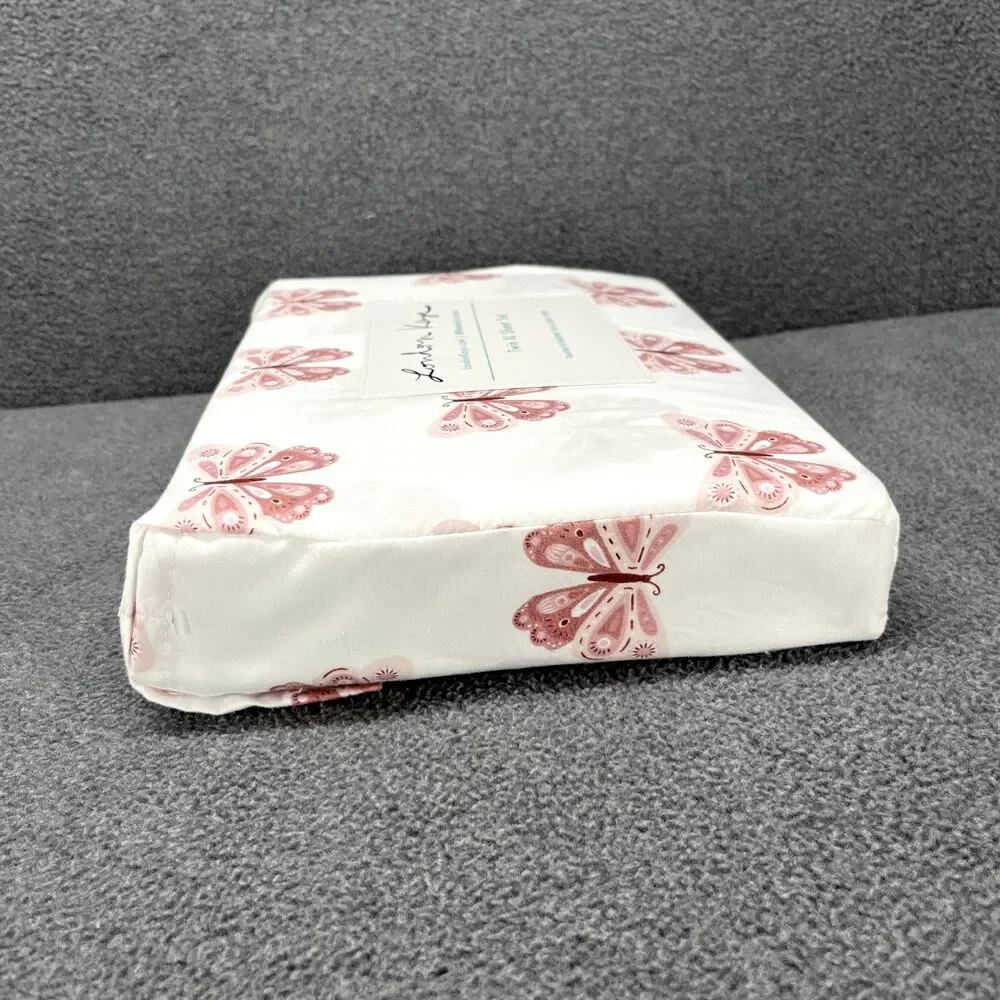 London Kaye TWIN XL Sheet Set White Pink Butterfly 4pc‎